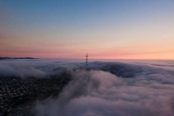 San Francisco Twin Peaks in fog